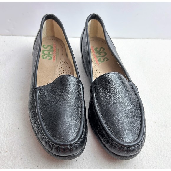 SAS Women's Black Leather Slip On Casual Simplify Loafer Shoes Size US‎ 7.5 S - Picture 1 of 7